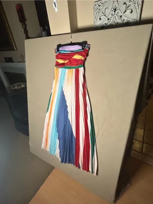 Strapless Maxi Dress, multicolored, pleated, size small, tube top style bodice. thumbnail 4