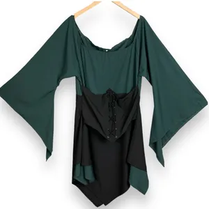 Pirate Wench Halloween Costume Women Long Bell‎ Sleeves Corset Asymmetrical Hem thumbnail 1