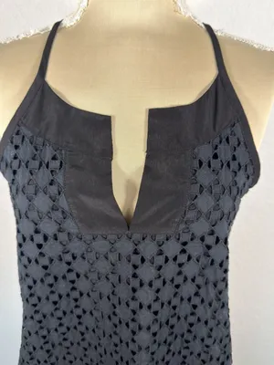 Athleta Dunes Eyelet Tank Top Women Small Black Tassel Tie Halter Boho Lace thumbnail 2