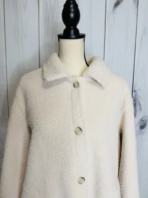 Spanx Luxe High Pile Fleece Shirt Jacket Cream Sz XL Collared Shacket Button Up thumbnail 2
