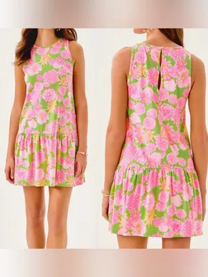 Lilly Pulitzer Dixi Swing Dress Seaside Garden Fit Size Medium (Tag L) - PTP 18” thumbnail 3