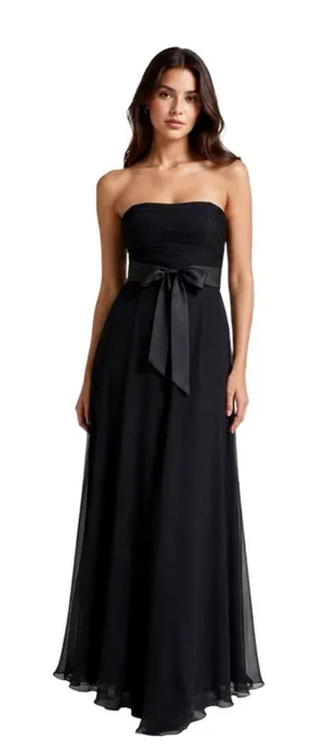 Vera Wang Maids Black Strapless Full Length Tulle Gown Size 4 thumbnail 1