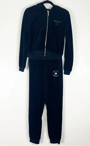 JUICY COUTURE x FOREVER 21 Black Velvet Velour 2 Piece Track Suit, Size Medium thumbnail 2