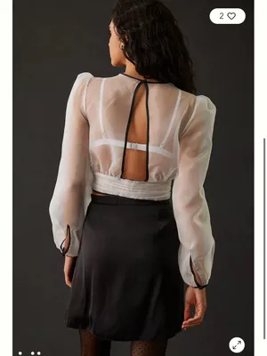 Anthropologie Maeve Sheer Bow Tie Long Sleeve Blouse Women’s Large White thumbnail 7