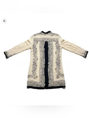 Lucky Brand Chiffon sheer Lace print Kimono Coverup Coastal boho resortwear thumbnail 13
