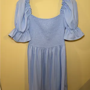 Elegant Light Blue Smocked Dress Size L thumbnail 2