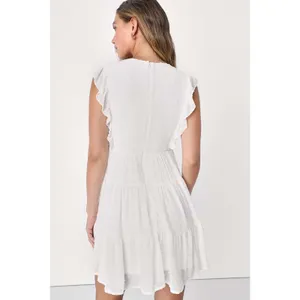 NWT Lulus Dreamy Designs White Ruffled Tiered Swiss Dot Mini Dress Summer Sz M thumbnail 3
