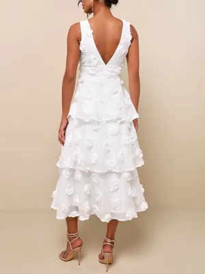 NWT Lulus Exceptional Entrance White Sleeveless Tiered Rosette Midi Dress Size S thumbnail 3