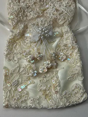 Sherry Et Cie Embellished Ivory Beaded Lace Drawstring Wedding Money Party Bag thumbnail 6