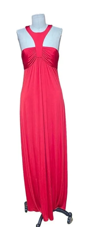 JAY GODFREY Halter Neck Jersey‎ Red Maxi Dress Gown Size 6 thumbnail 1