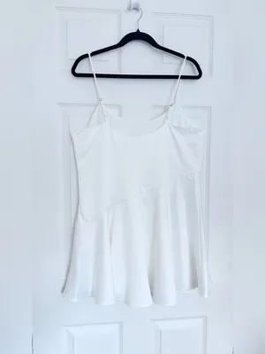 NWT Abercrombie & Fitch Asymmetrical Hem Mini Dress – White Satin – LP thumbnail 6