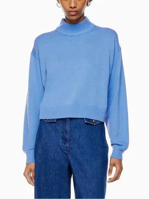 Aritzia Sunday Best Ribbed Turtleneck Crop Knit Sweater Bluebell Sweater thumbnail 3