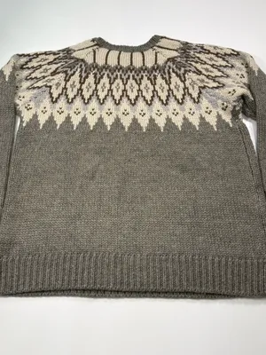 J. Jill Wool Blend Brown and Cream Fair Isle Crewneck Sweater Size XL thumbnail 7