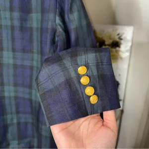 Lauren Ralph Lauren 10 Blue Green Tartan Plaid Linen Blazer Gold Crest Buttons thumbnail 8