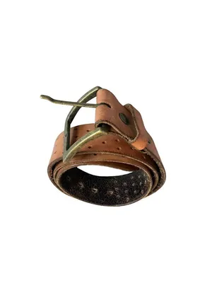 100% Leather Brown Belt Perforated Hole Detail Versatile Everyday Luxury thumbnail 2