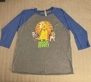 Next Level Apparel Heckin’ Spoopy 3/4 Sleeve Crewneck Baseball Tee; Gray & Blue thumbnail 1