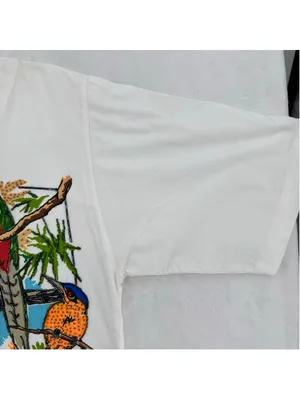 Vintage 90s Tee Tropical Birds Flowers Heavily Beaded Art to Wear Cotton Medium thumbnail 10
