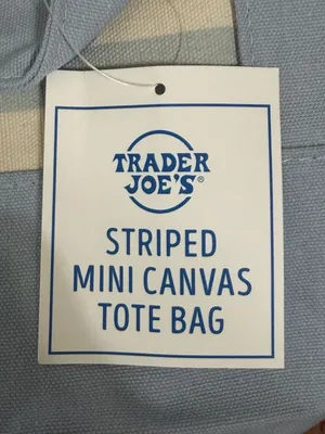 Trader Joe's Striped Mini Canvas Tote Bag, Pastel Blue thumbnail 4
