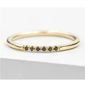 Dainty 14k‎ Gold Plated S925 Black Melee Diamond Ring, Size 7 thumbnail 2