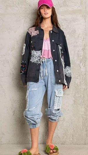 Pol Boho Patches Oversized Denim Jacket thumbnail 1