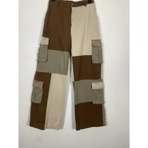 Hot & Delicious Patchwork Cargo Pants Brown Beige Olive Cotton Relaxed Women's M thumbnail 6