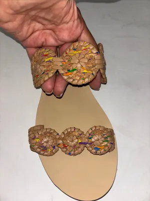 Jack Rogers Tan Leather Braided Slide Sandals with Multicolor Thread SIZE 8.5 thumbnail 2