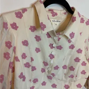 For Love And Lemons Pink Floral Embroidered Puff Sleeve Bodice Top thumbnail 7