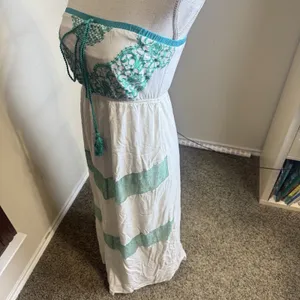FLYING TOMATO Maxi Dress‎ Strapless Turquoise White Lace Embroidered Long Sz S thumbnail 5