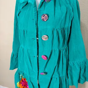 Whimsical vibrant green Judith March coat Measure Like Small Satin lined Boho thumbnail 4