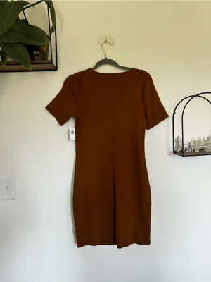 NWT Old Navy Light Brown Twist Center Short Sleeve‎ Ribbed Dress Size Large thumbnail 2