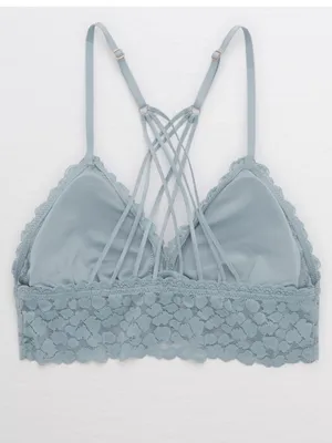 Aerie Light Blue Animal Print Lace Strappy Longline Bralette Size Small thumbnail 2