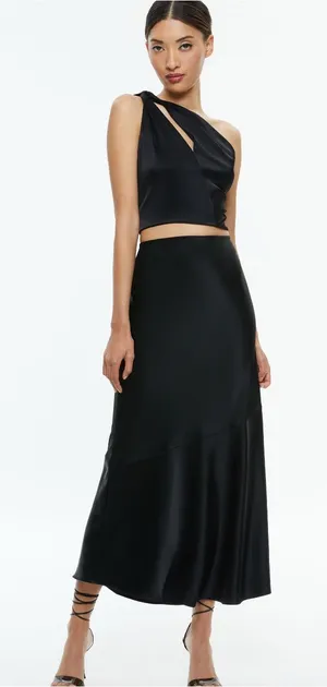 Alice + Olivia TERESE SLIP MAXI SKIRT IN BLACK thumbnail 1