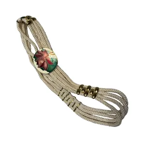 Vintage 80's Yen China House Multi-Strand Stretch Rope Belt Red Lotus Flower thumbnail 1
