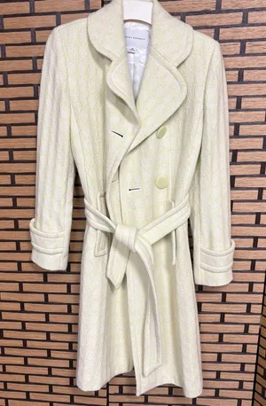 Banana Republic‎ Lime Green And White Wool Blend Trench Coat Size XS thumbnail 1