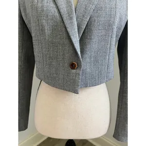 Cropped Blazer Heather Grey Medium One Button Office Chic Business Casual Preppy thumbnail 3