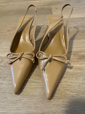 Mango MNG Patent Bow Pointed Toe Slingback Kitten Heels Camel EU 39 US 8.5 thumbnail 3