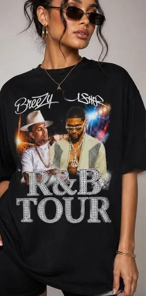 Chris Brown & Usher R&B Tour Graphic Tee Oversized Black Concert Shirt Unisex thumbnail 1