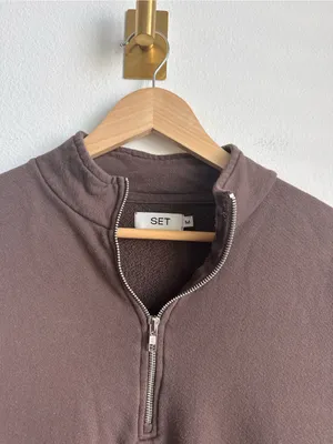 Set Active Chocolate Brown Half Zip Sweatshirt Womens Medium 100% Cotton Pullover thumbnail 4