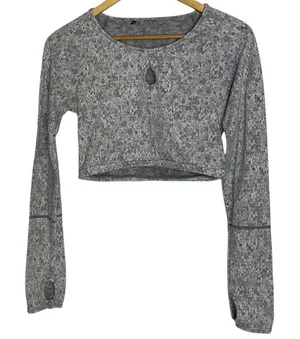 Gymshark Women's‎ S Fleur Texture Charcoal Marl Long Sleeve Crop Top Workout Gym thumbnail 1