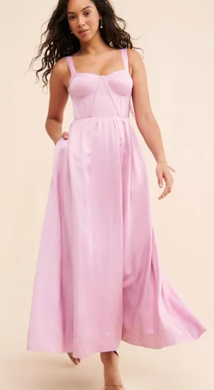 Aureta Showstopper Lilac Satin Corset Sweetheart Strappy Midi Dress Size L thumbnail 1