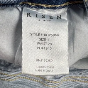 Risen High Rise Crossover Straight Leg Distressed Jeans Light Wash Size 7/28 thumbnail 10