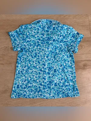 Draper James Turquoise & White Floral Short Sleeve Button Pajama Top thumbnail 2