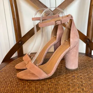 J.Crew light pink suede rounded block heel sandals size 6 thumbnail 5