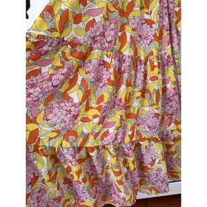 THML Smocked Midi Dress Tropical Floral Tiered Tie Straps Size Large Orange thumbnail 4