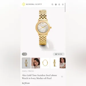 Kendra Scott Alex Gold Tone Stainless Steel 28mm Watch in Ivory Mother of Pearl. thumbnail 7