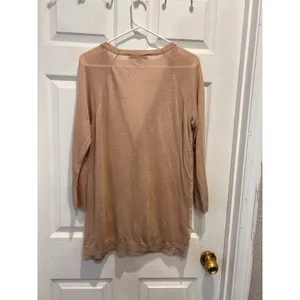Ann Taylor LOFT Womens Large‎ Tan Mixed Media Button Front Cardigan Sweater thumbnail 5