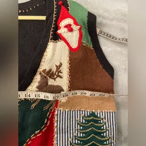 VTG 80s Cambridge Country Store Size L Christmas Sweater Vest Cotton Patchwork thumbnail 8