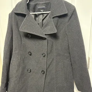 London Fog Charcoal Double-Breasted Peacoat thumbnail 1