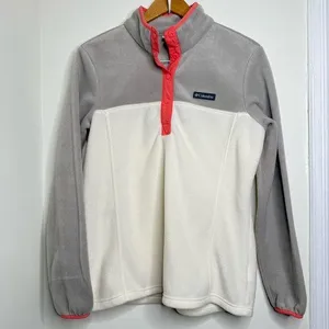Columbia Fleece Pullover Top Women’s Size Large Snap Closure Gray Cream thumbnail 1
