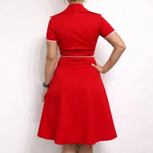 Cari Lu Red Dagger Collar Belted Fit Flare Vintage Midi Dress Sz 10 thumbnail 10